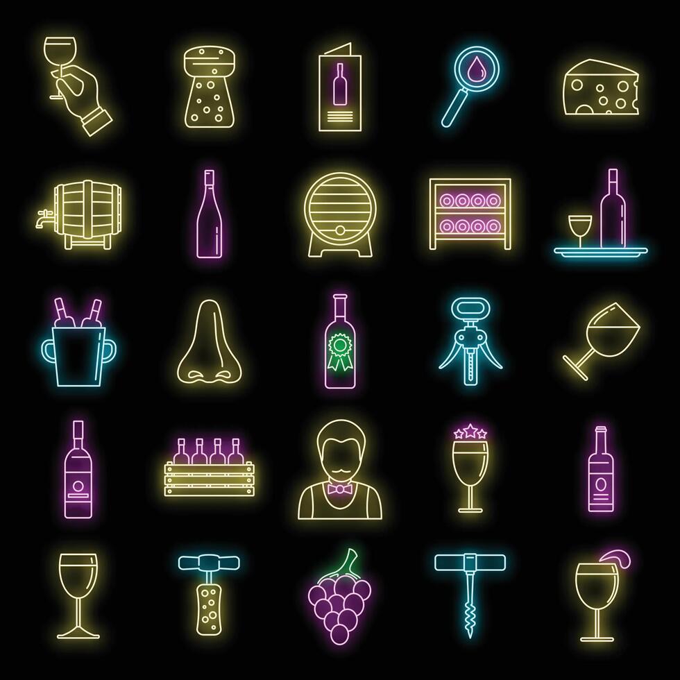 Restaurant sommelier icons set vector neon