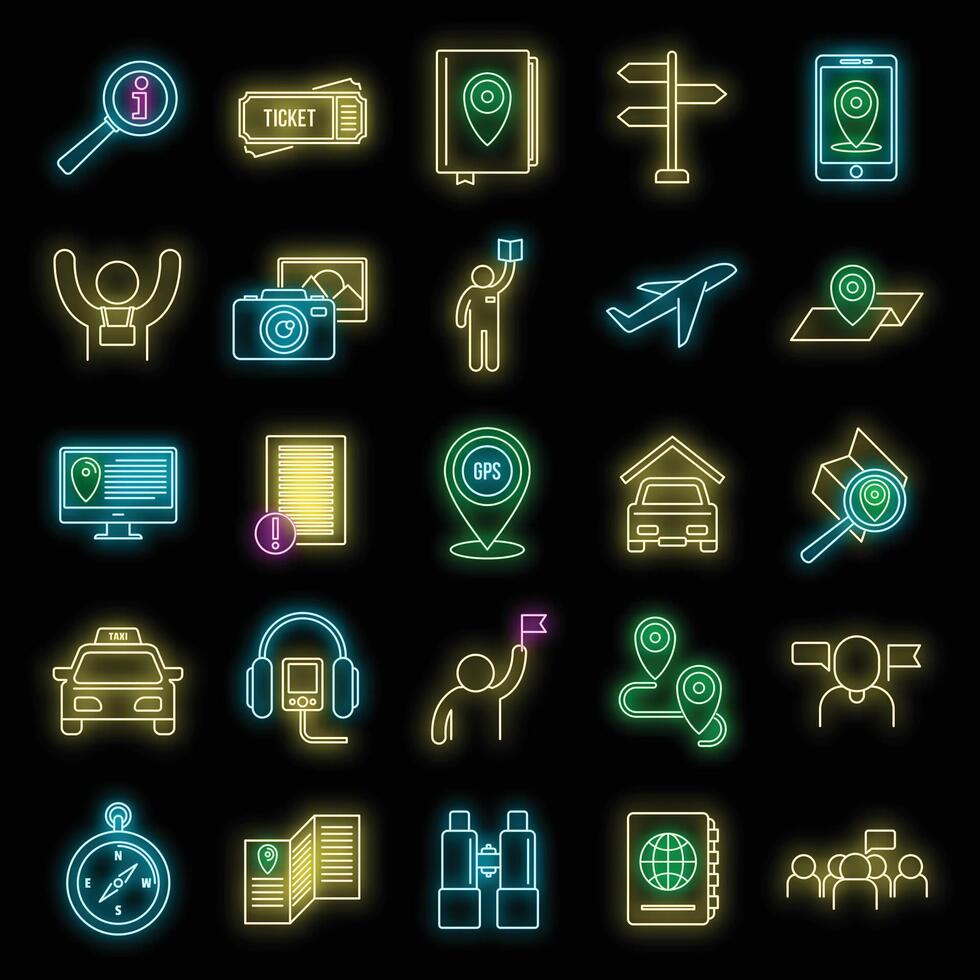 Guide tour icons set vector neon