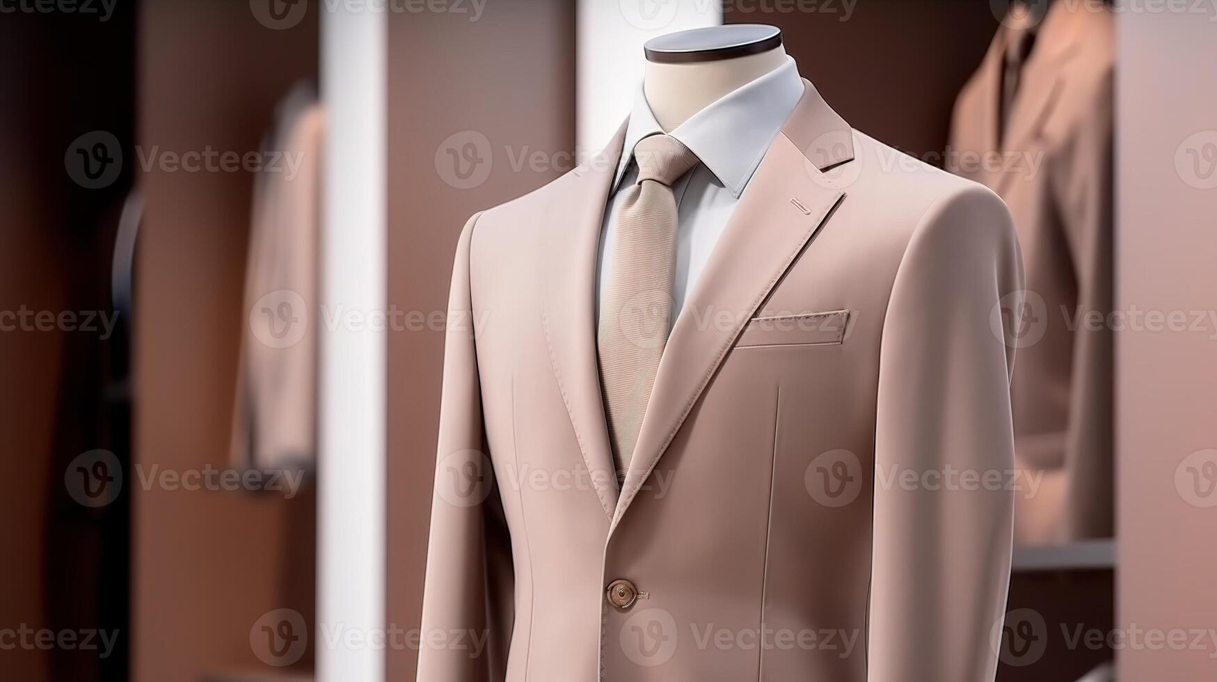 AI generated Men's beige suit on a mannequin in a store photo