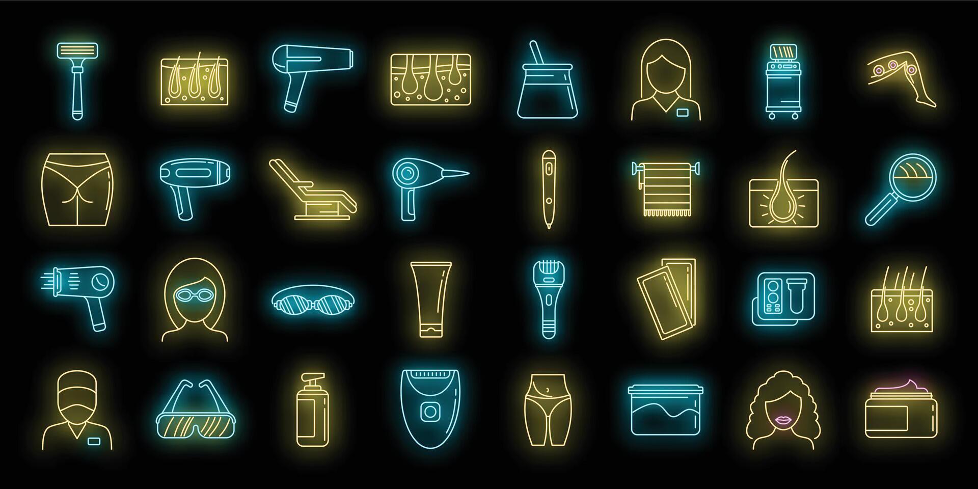 Modern laser hair removal icons set vector neon