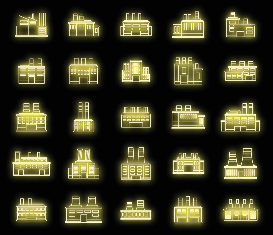 Energy recycle factory icons set vector neon