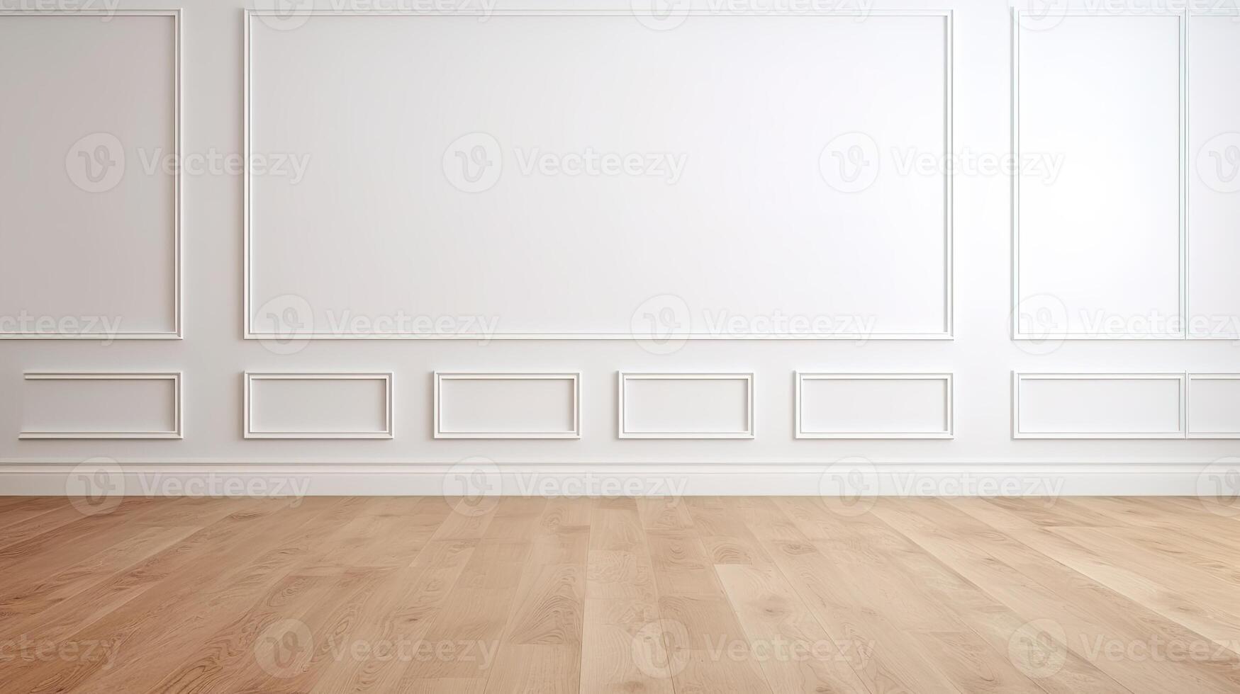 AI generated White wall and wooden floor in empty room photo