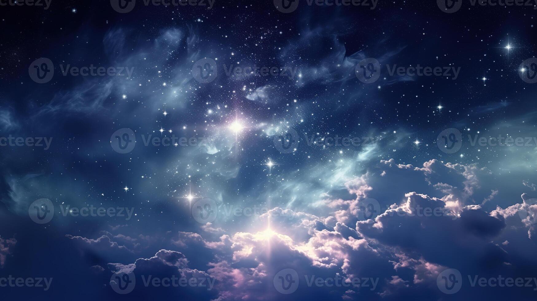 AI generated Night sky with clouds and stars as background. 3D illustration. photo