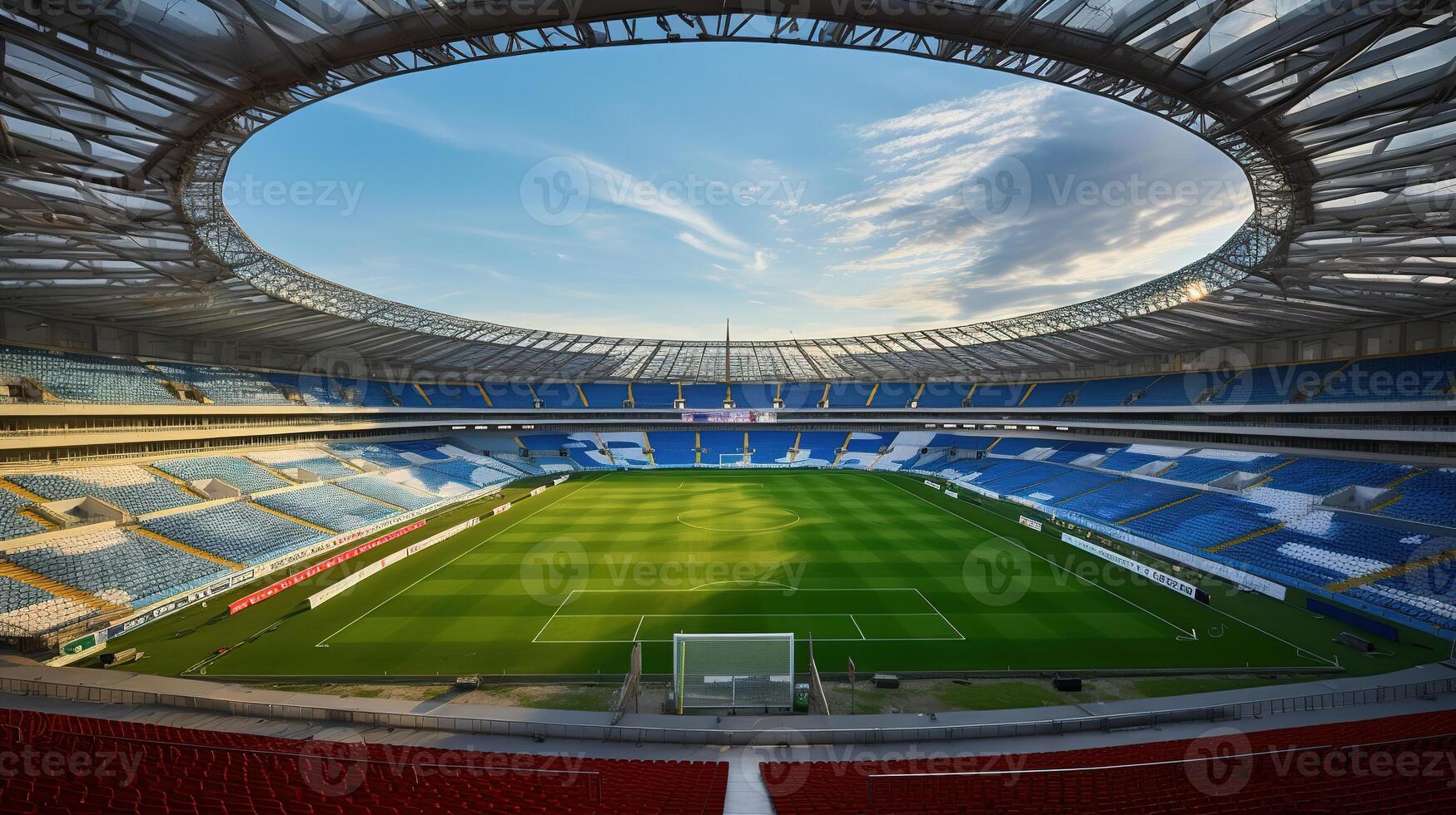 ai generado un grande fútbol americano estadio con brillante luces y VIP cajas para cien mil aficionados foto