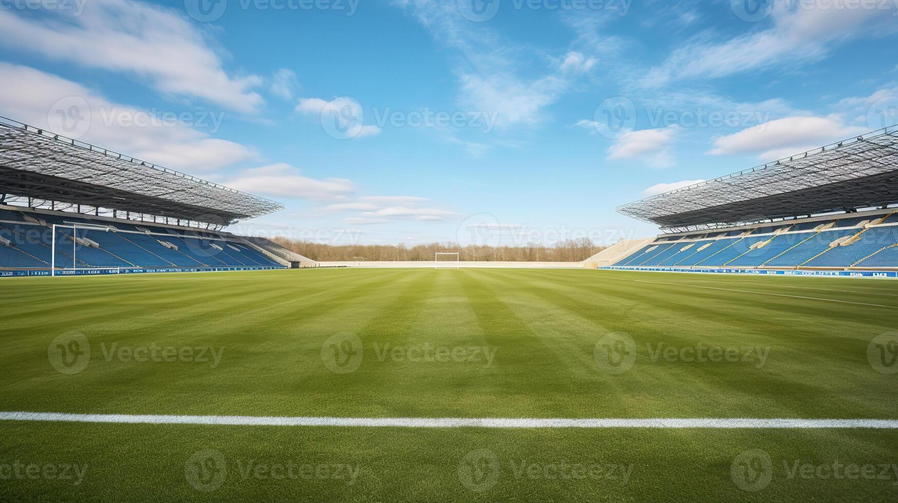 AI generated 3D render of a large modern football stadium with bright floodlights and VIP boxes for hundred thousand fans photo