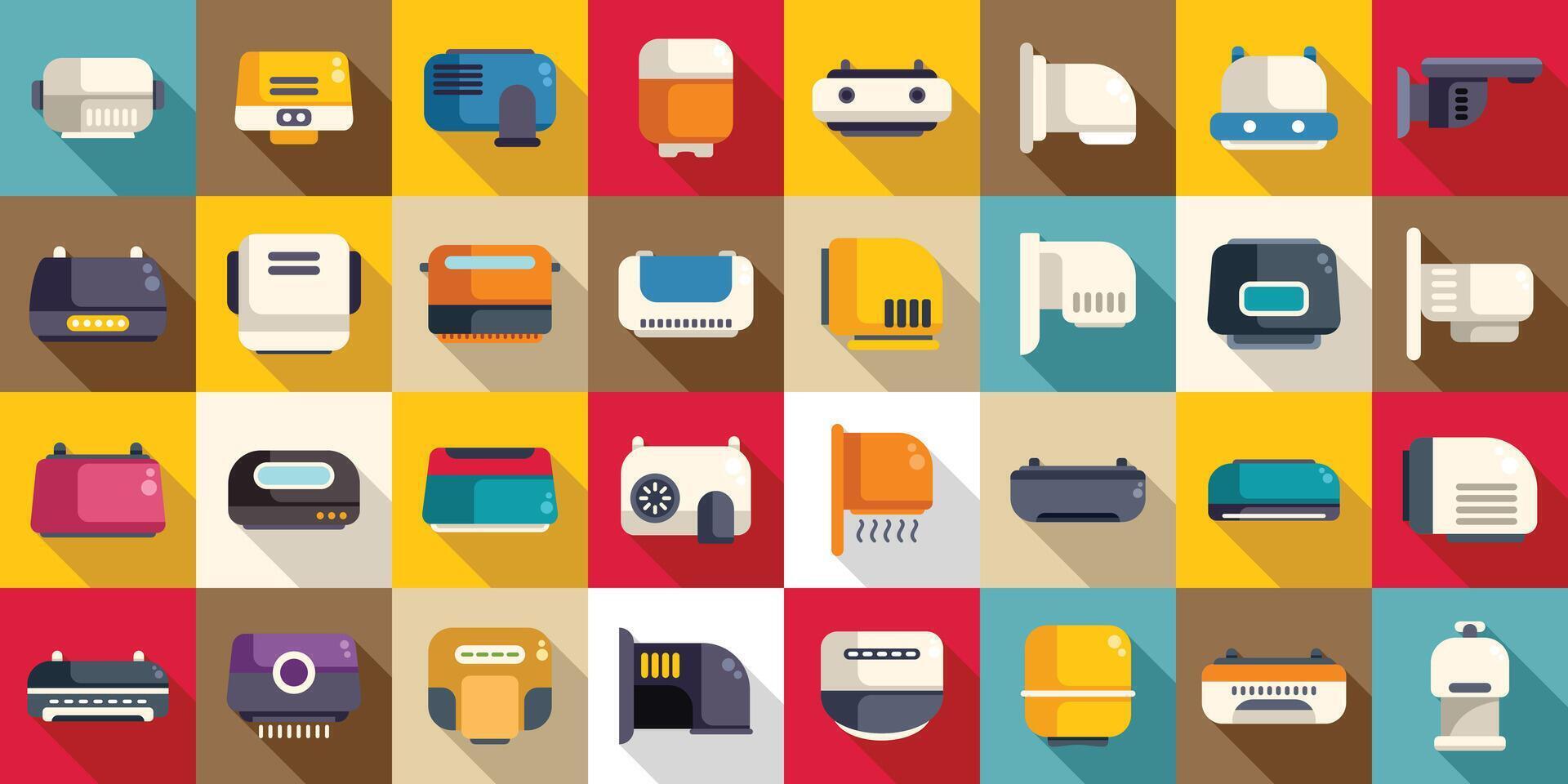 Hand dryer icons set flat vector. Washroom toilet vector