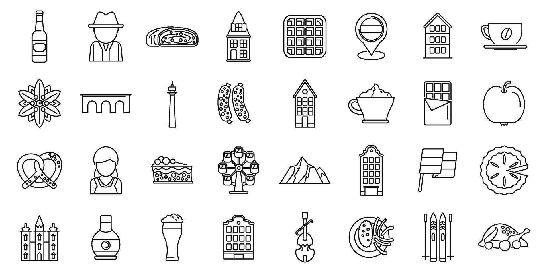 Vienna icons set outline vector. Austria architecture vector