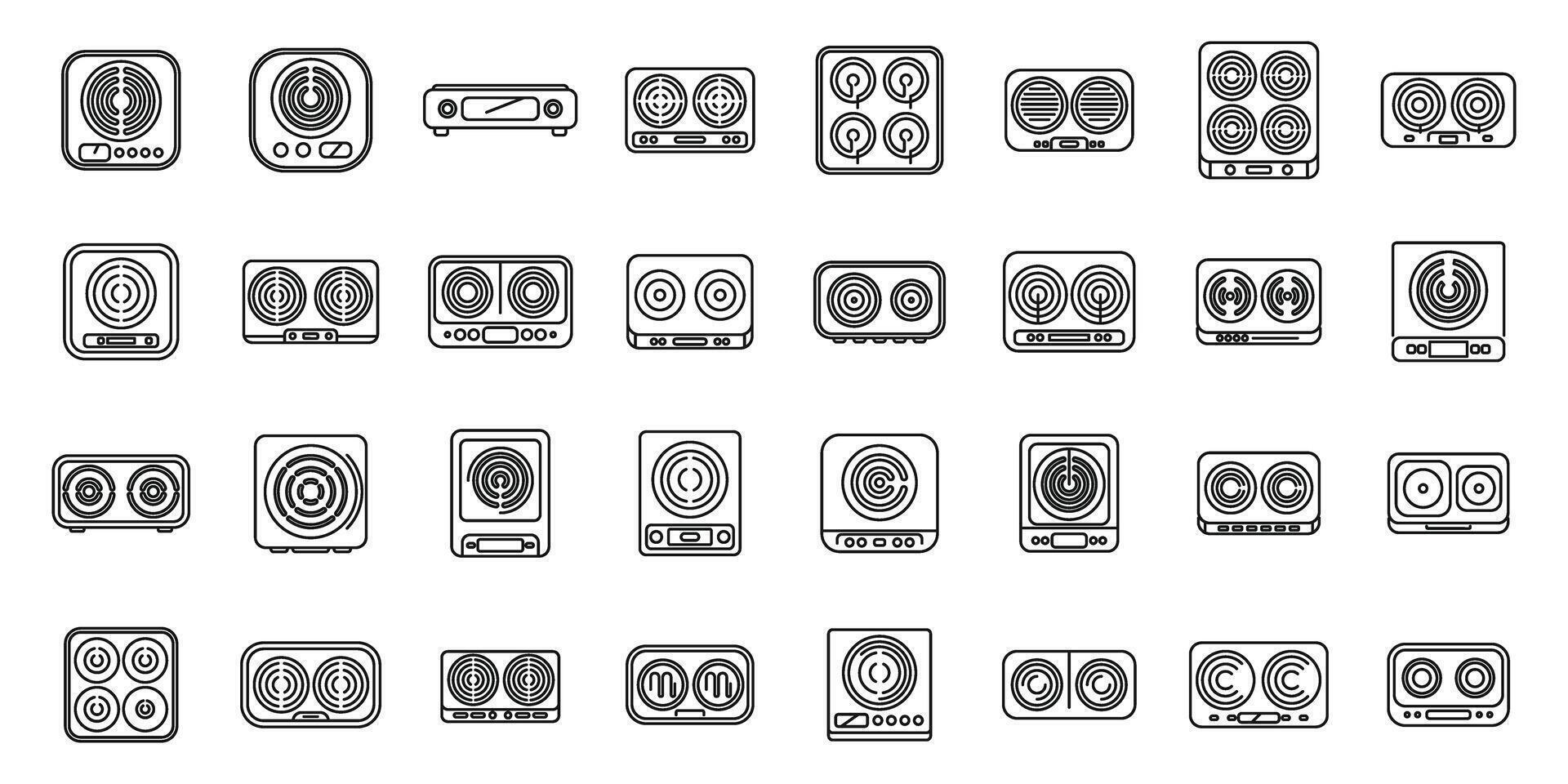Induction cooker icons set outline vector. Cooking house vector