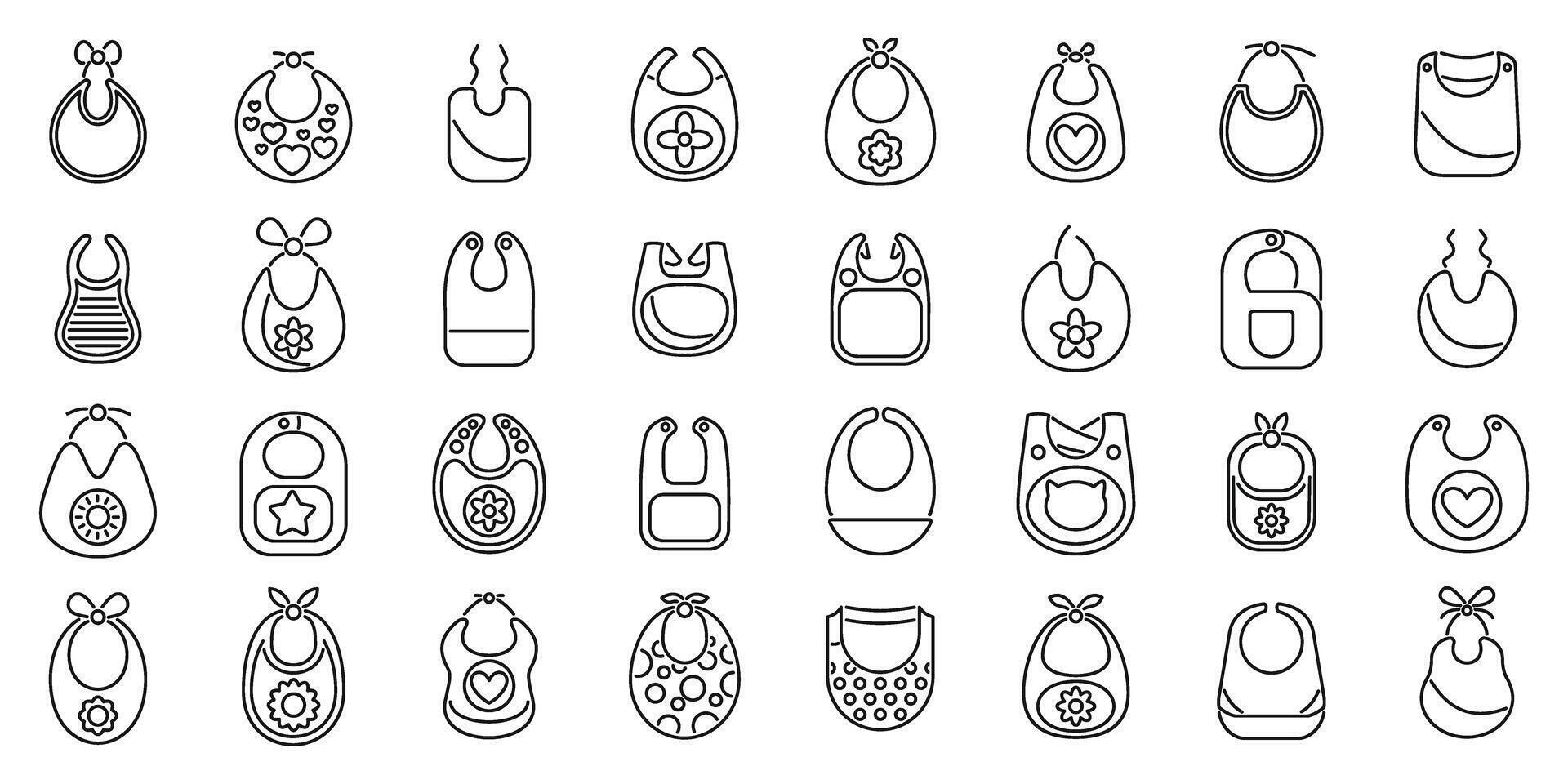 Bib icons set outline vector. Baby food kids vector