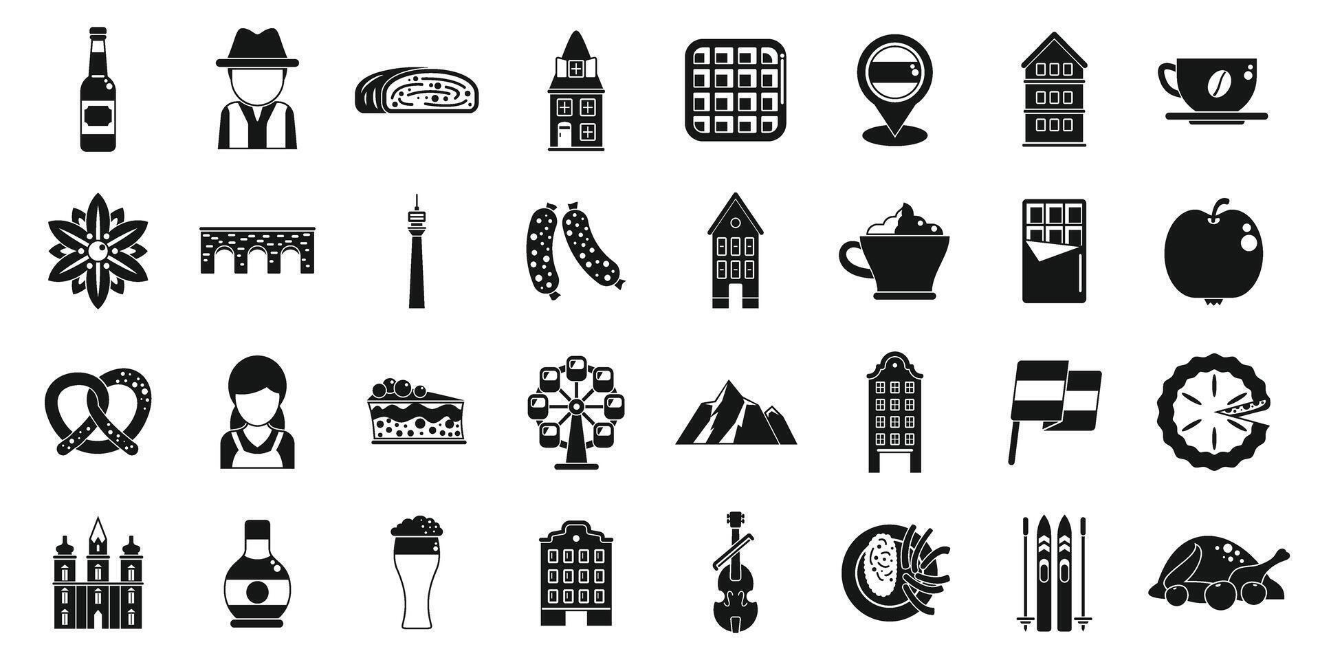 Vienna icons set simple vector. Austria architecture vector