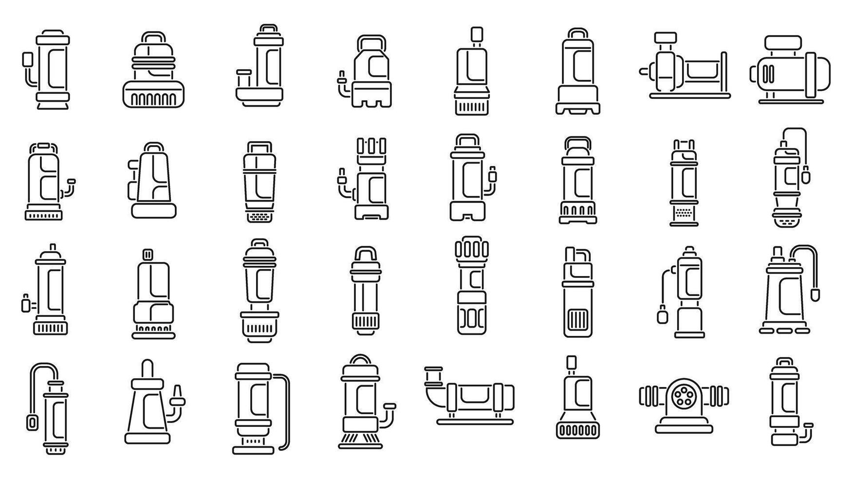 Submersible pump icons set outline vector. Motor machine vector