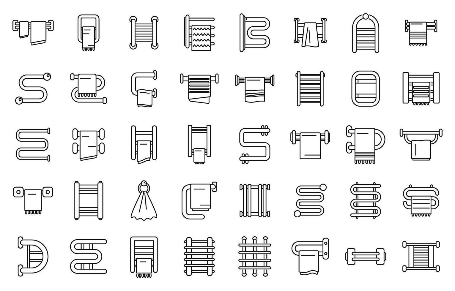 Towel dryer icons set outline vector. House spa interior vector