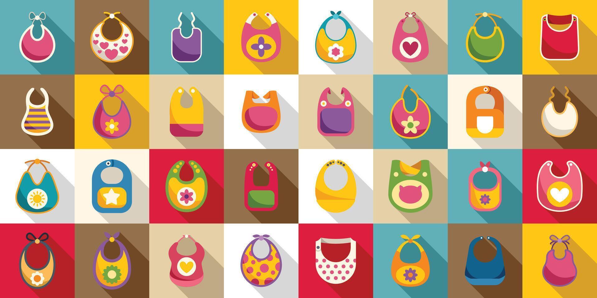 Bib icons set flat vector. Baby food kids vector