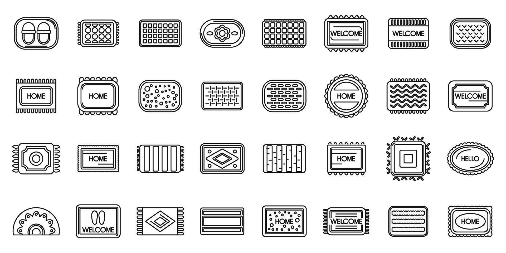 Door mat icons set outline vector. Floor office vector