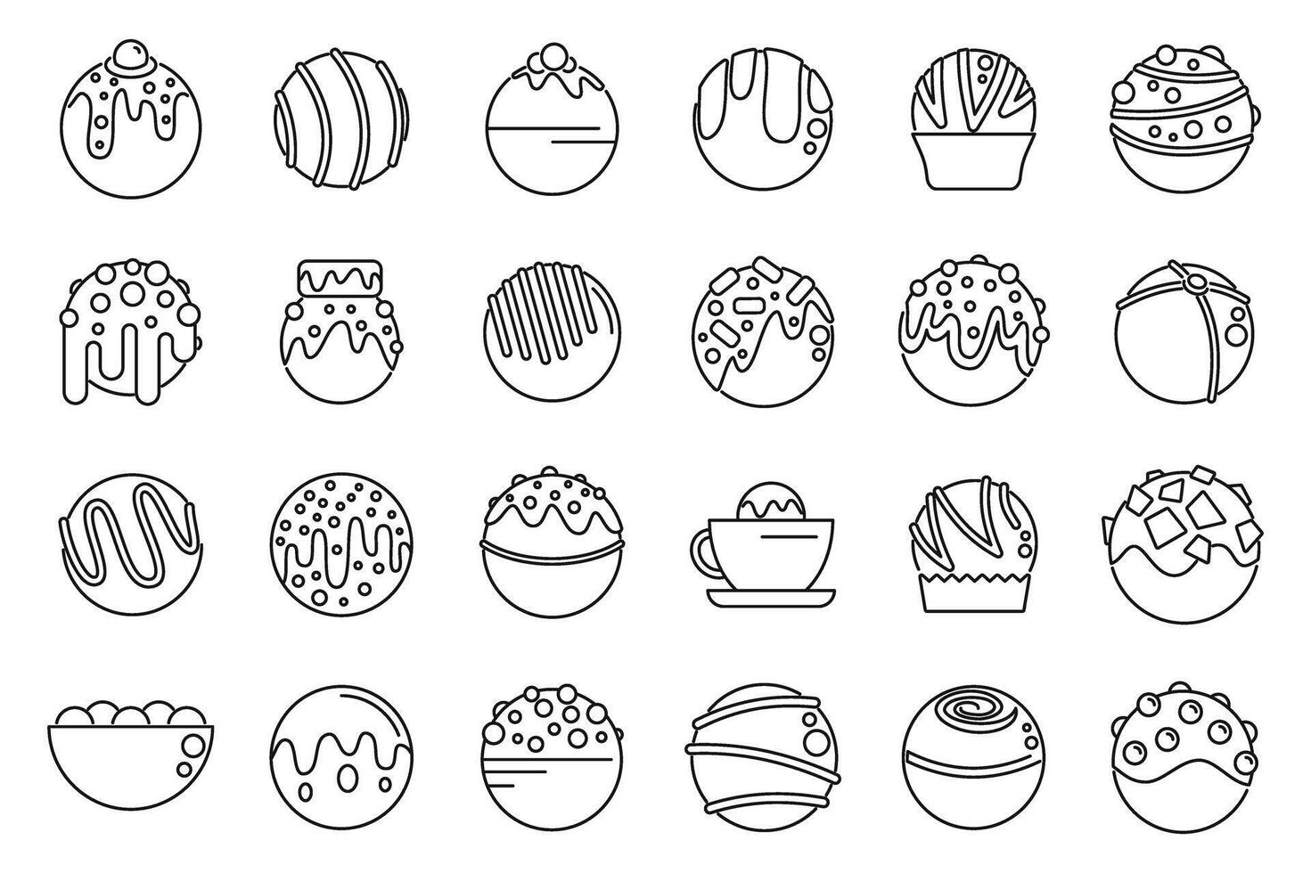 Cocoa bomb icons set outline vector. Food chocolate vector