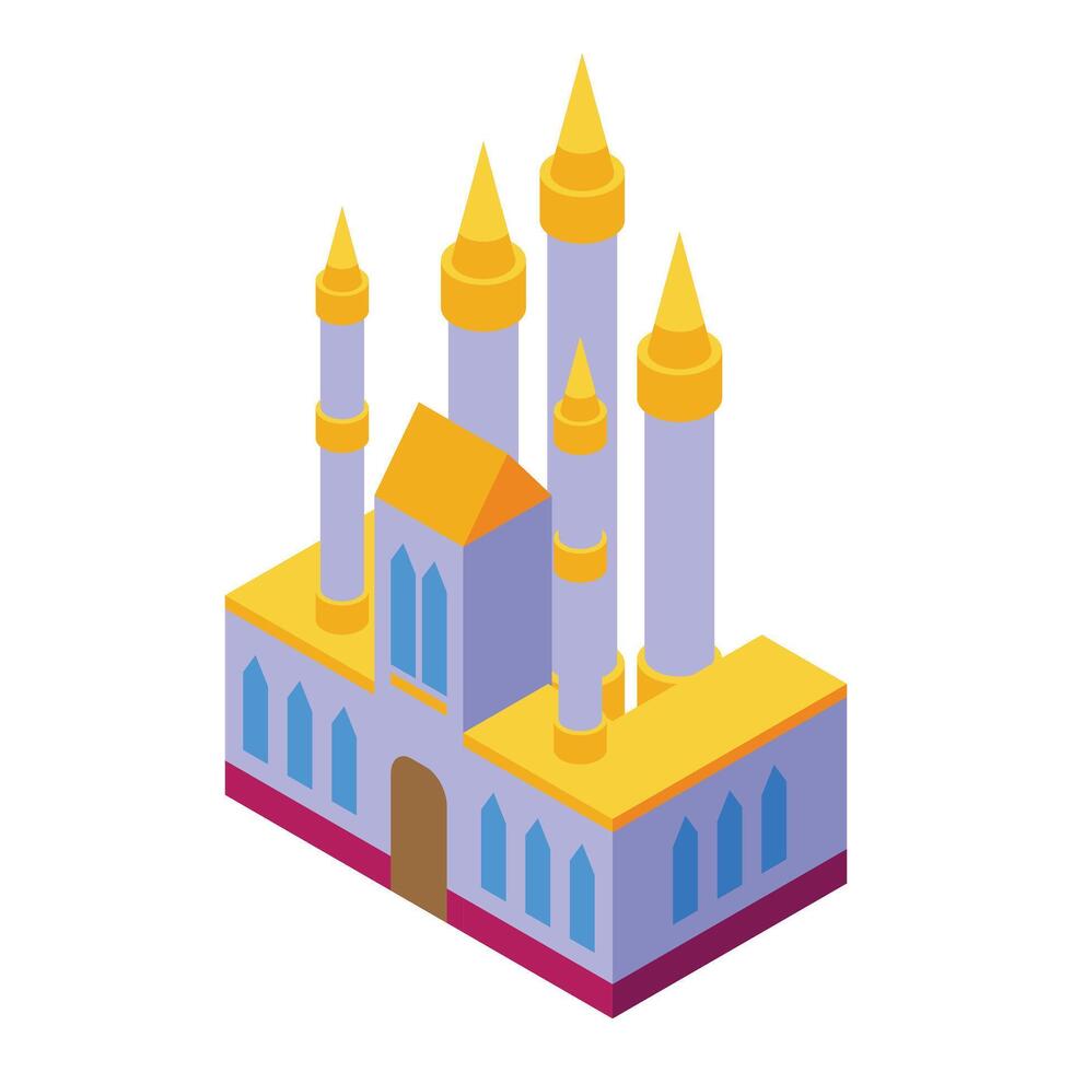 Princess big castle icon isometric vector. Infant cute fairy vector