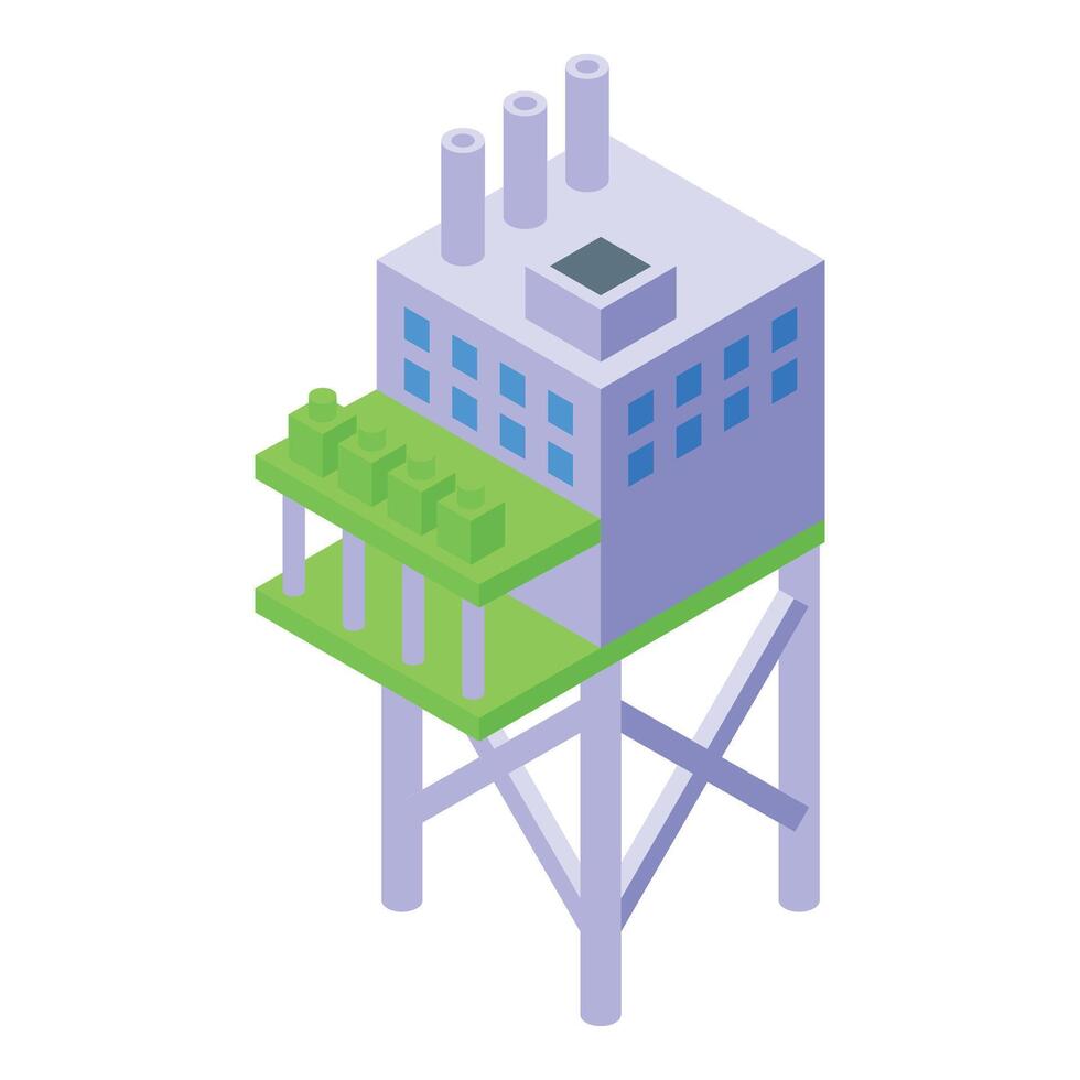 Hydrogen factory icon isometric vector. Ship station factory vector