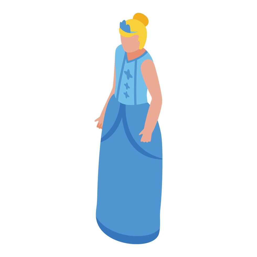 Blue dress princess icon isometric vector. Lady fortress vector