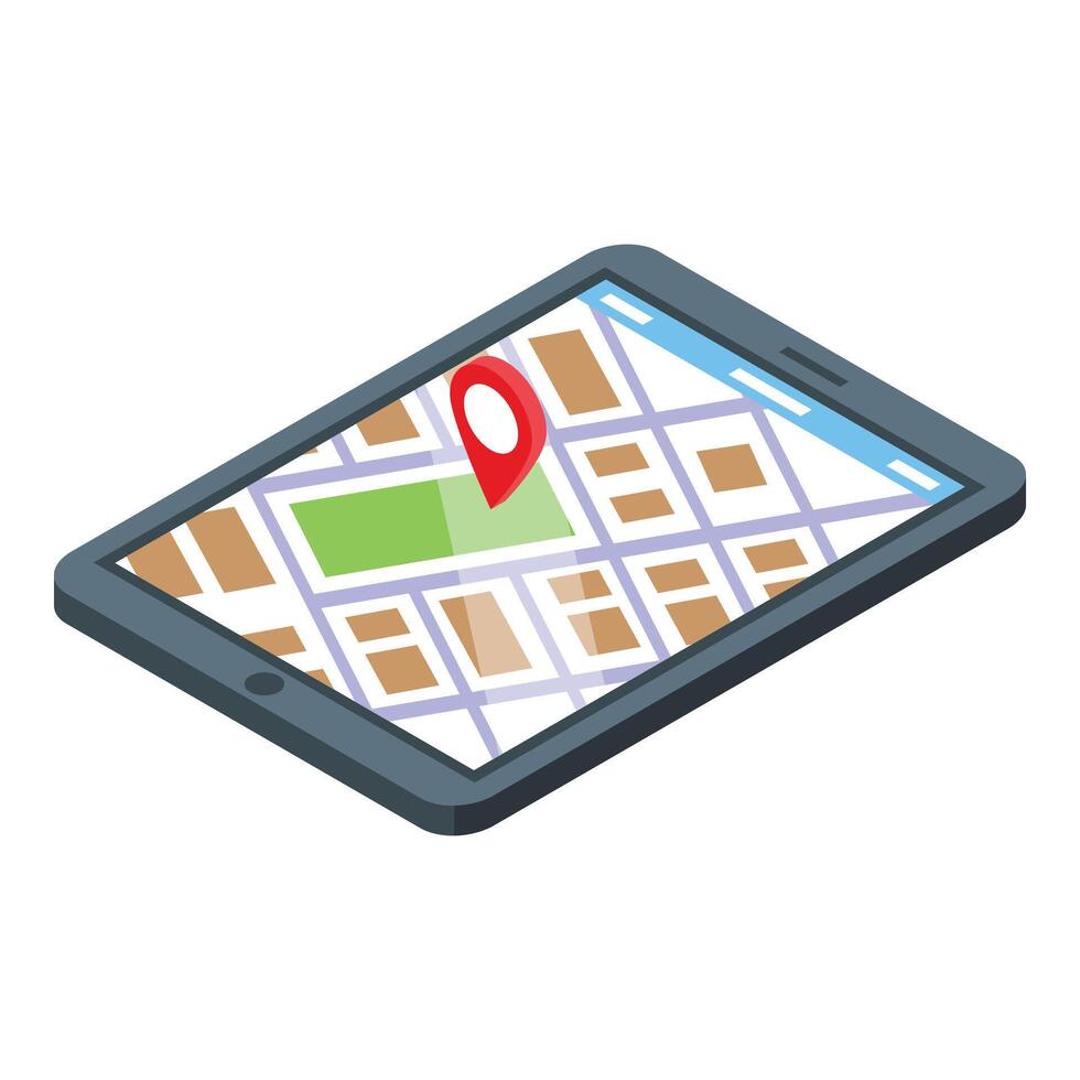 Tablet map location icon isometric vector. Urban center vector