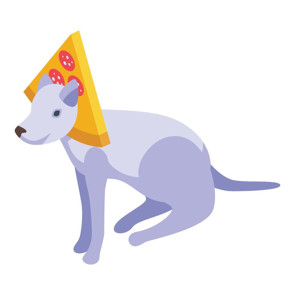 Pizza rebanada perro disfraz icono isométrica vector. criatura pequeño vector
