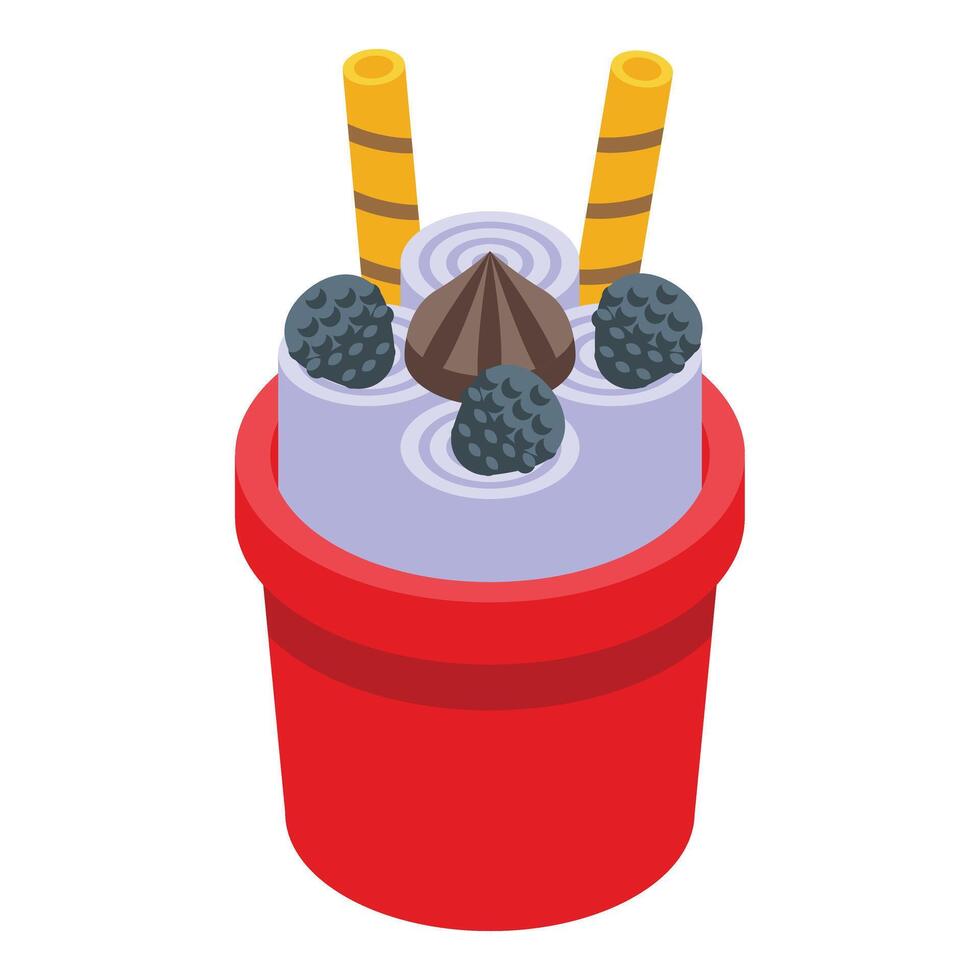 Blueberry fruit cup icon isometric vector. Ice cream vector