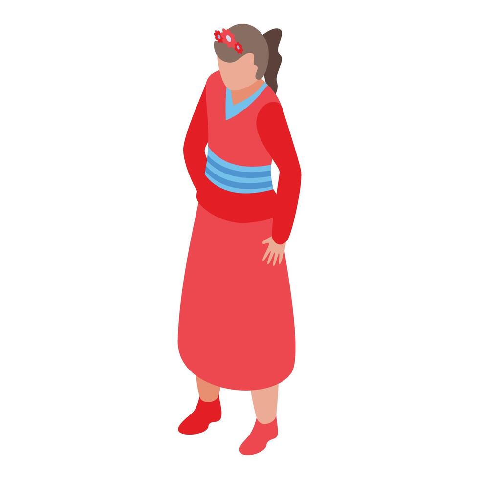 Red dress lady icon isometric vector. Celebration narrative vector