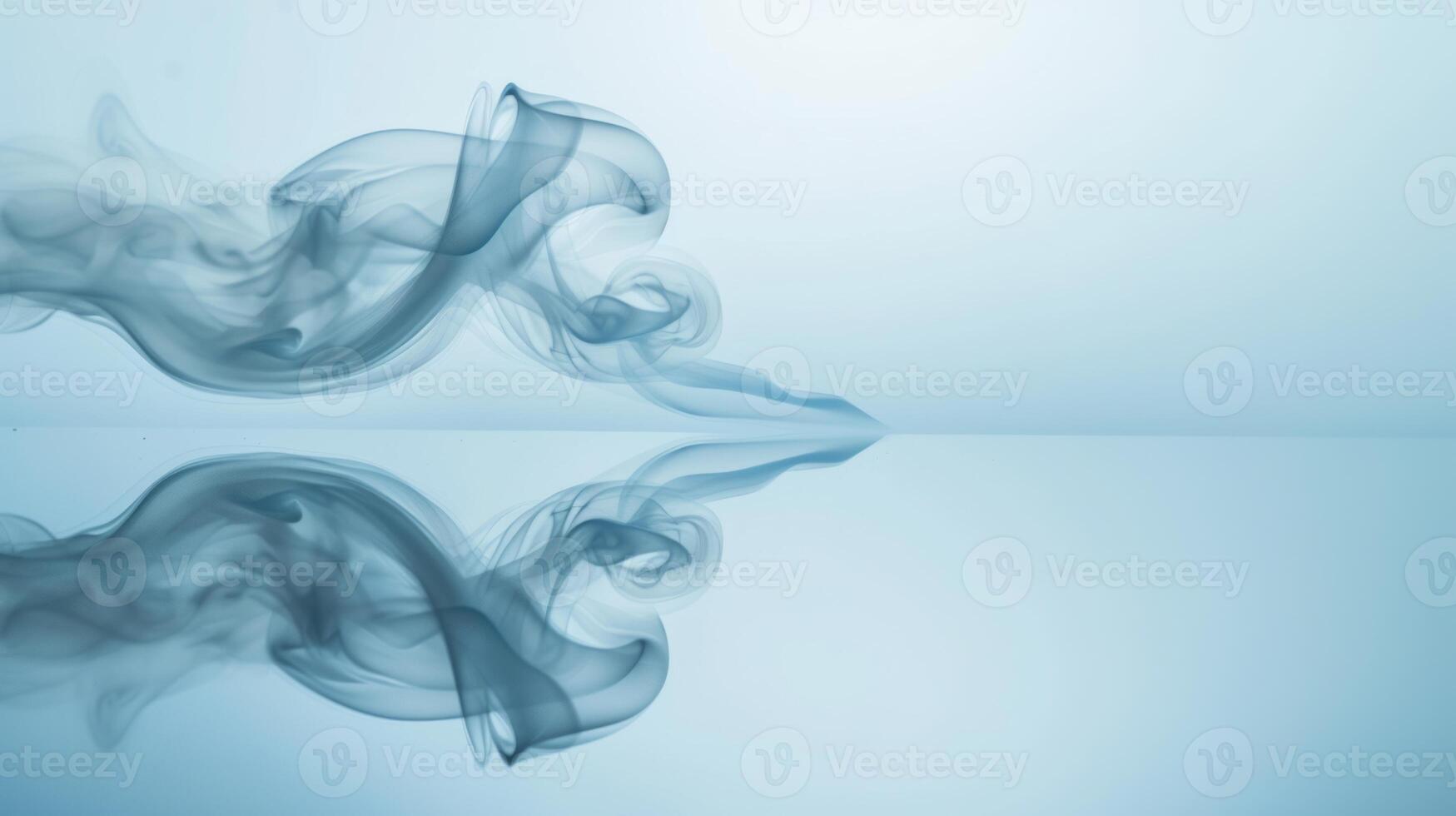 AI generated Thick smoke reflected in a smooth mirror surface on a light blue background photo
