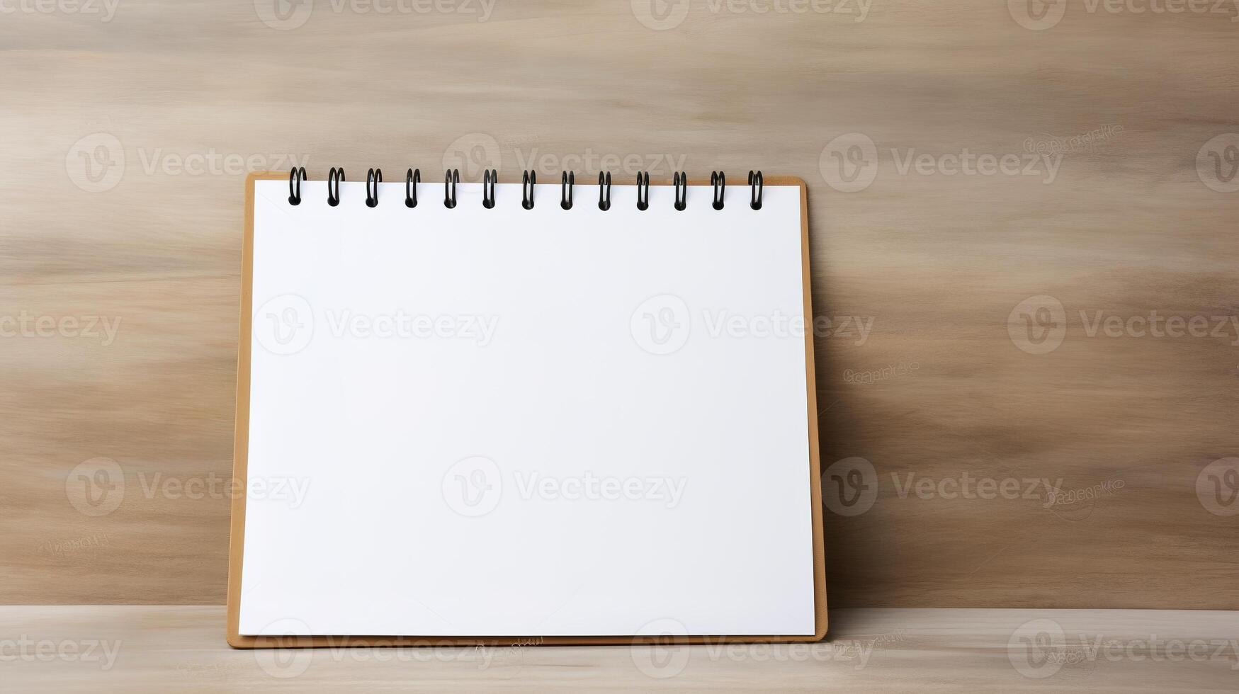 AI generated Blank notepad on wood background with copy space for your text photo