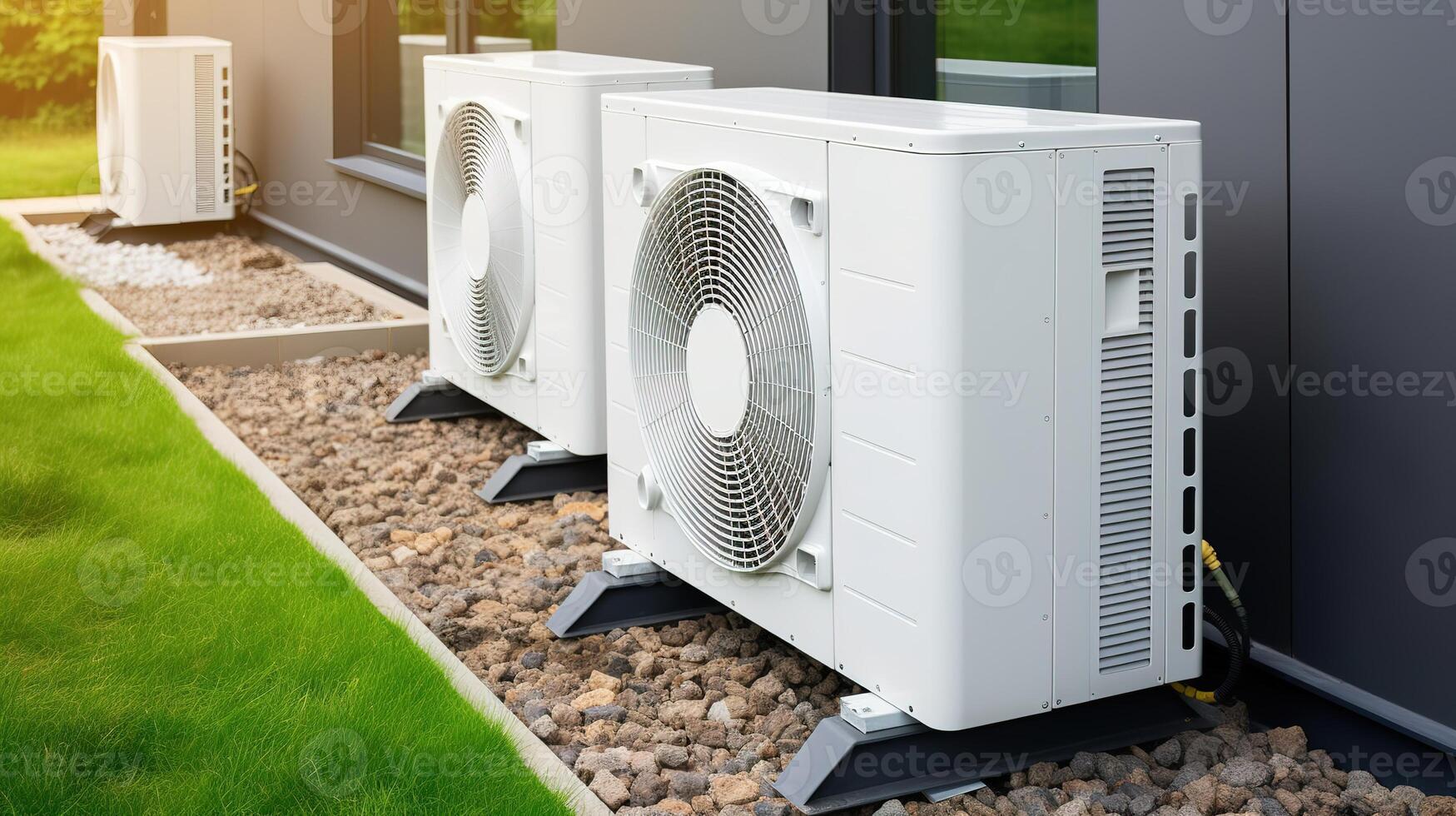 Air conditioners outside the house. Modern air conditioner outdoor. photo