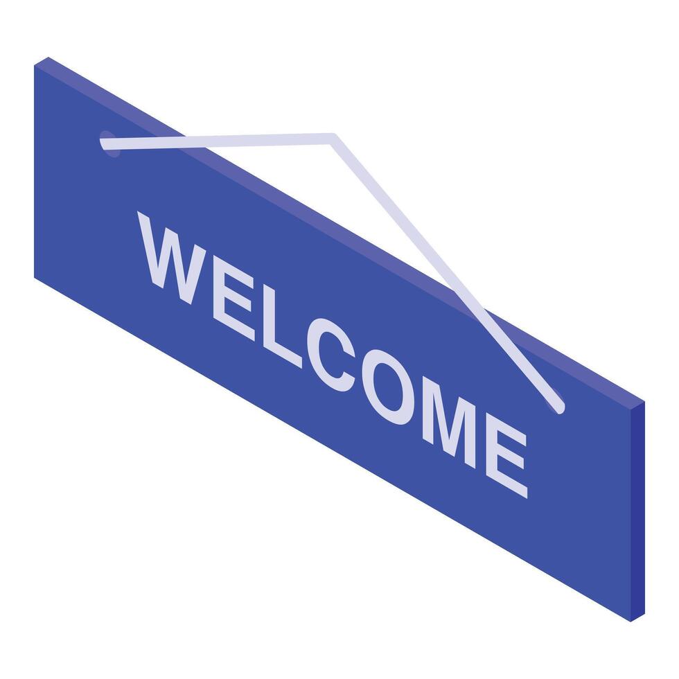 Welcome shop board icon isometric vector. Center food hang vector