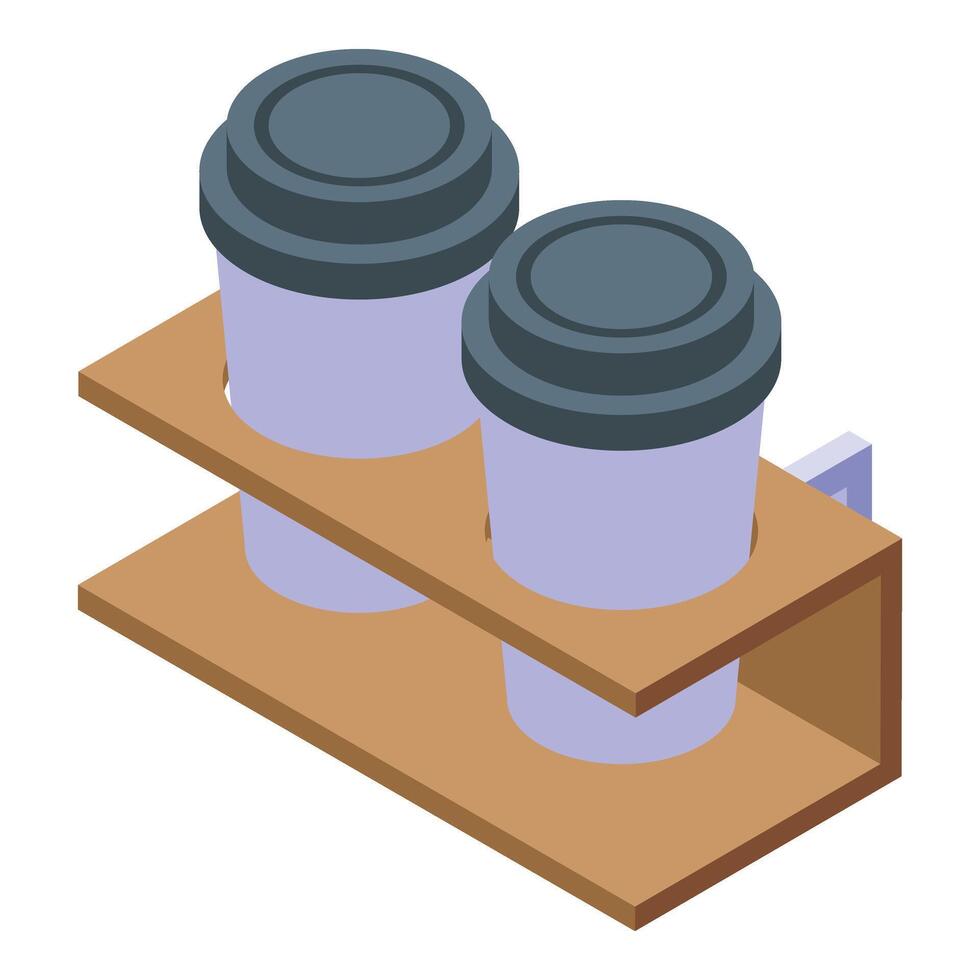 Double cup holder icon isometric vector. Drink team mug vector