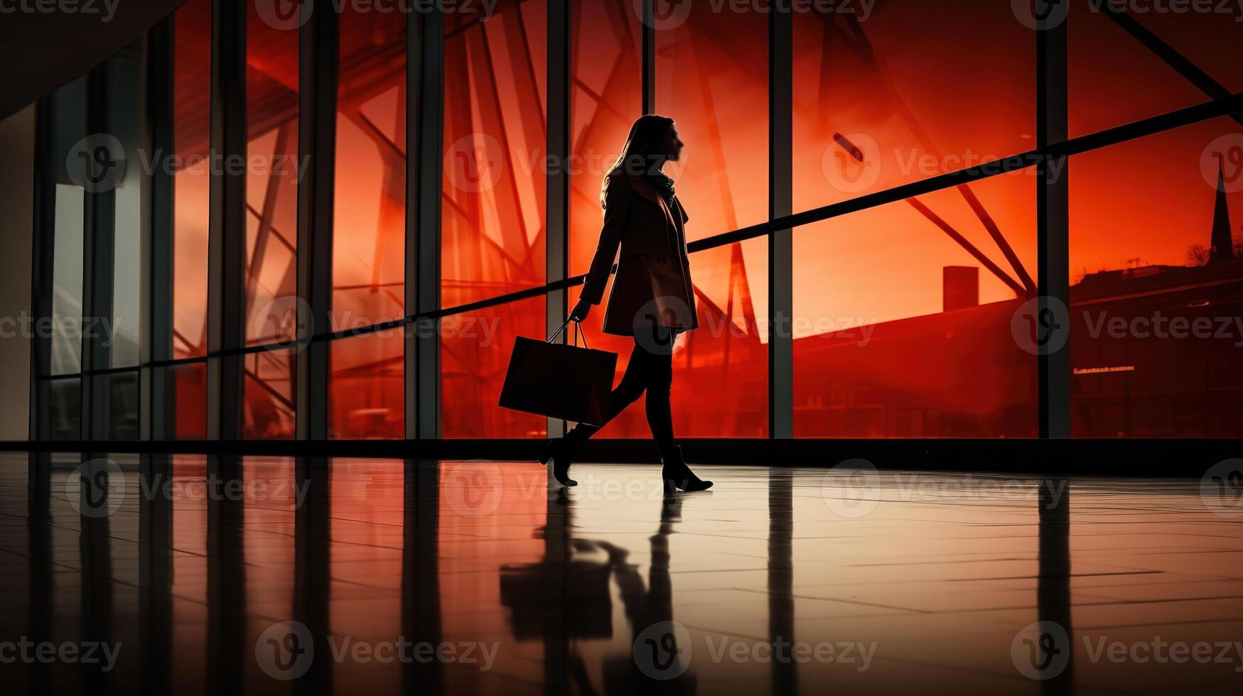 Silhouette of a businesswoman with shopping bags photo