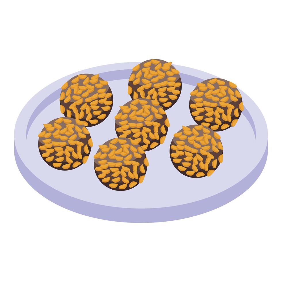 Tahini balls icon isometric vector. Food plate vector