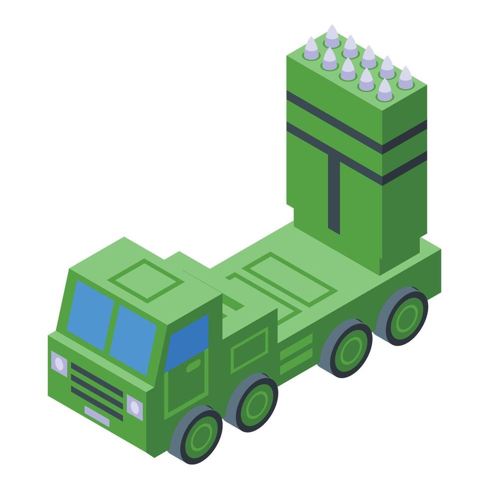 Firing missile icon isometric vector. Heavy transport vector