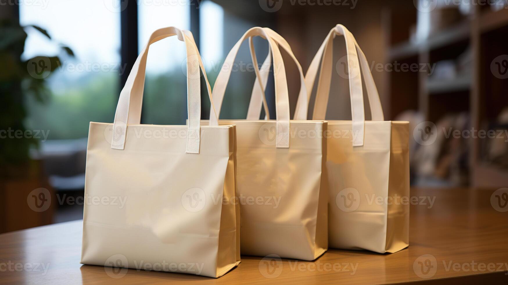 AI generated Shopping bags on a table in a cafe photo