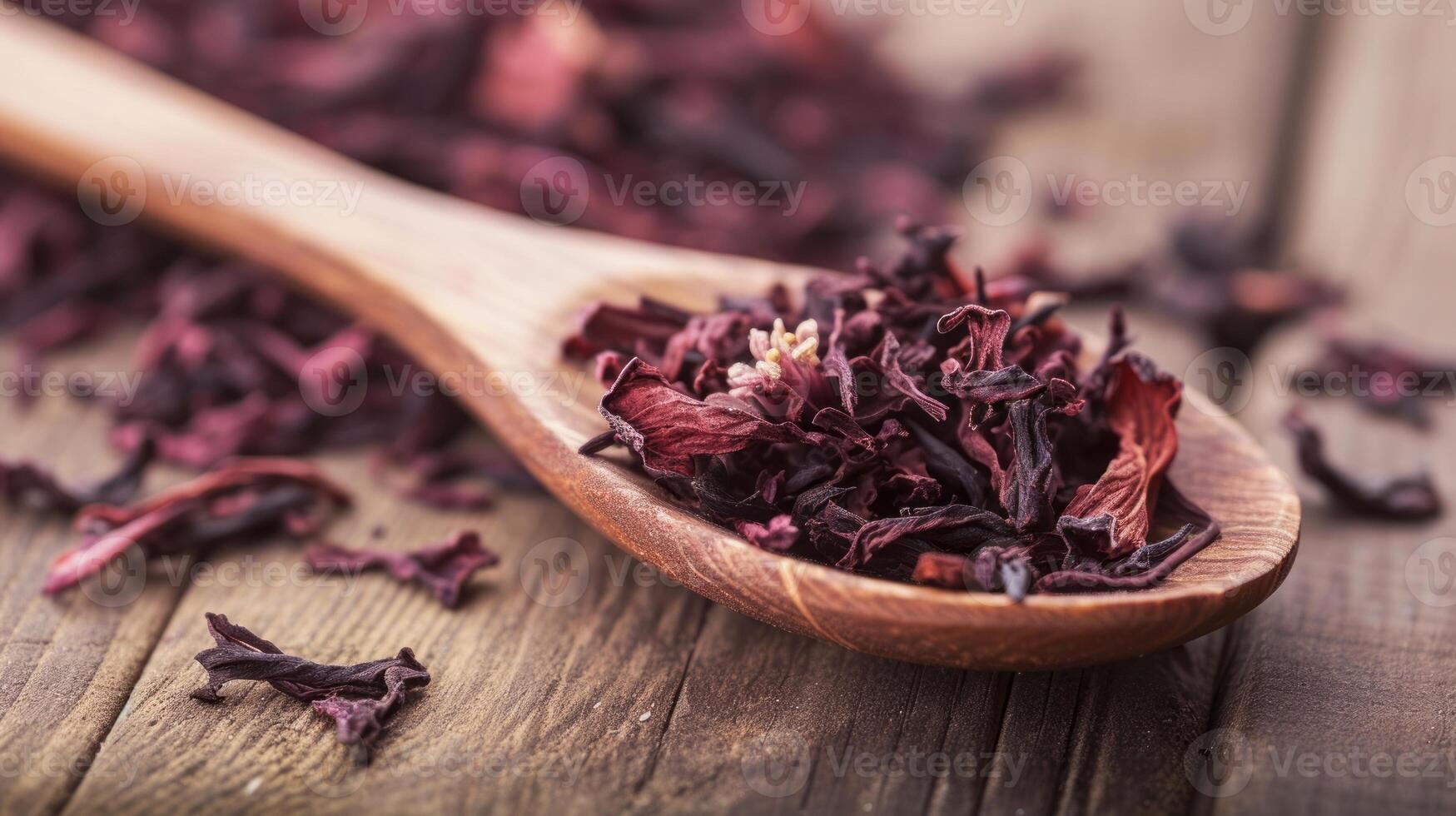 AI generated Wooden spoon with dry hibiscus tea close - up photo