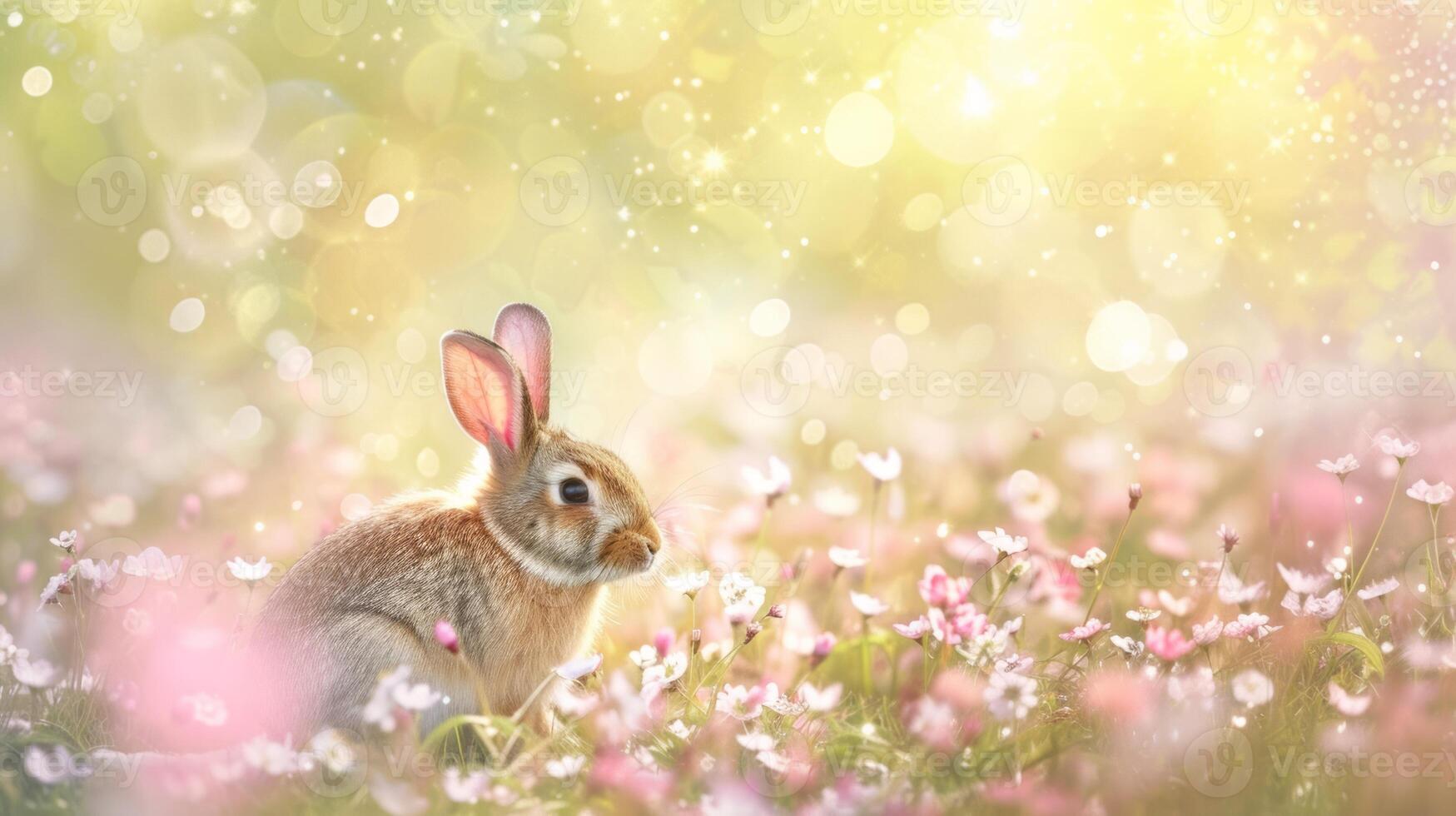 AI generated Easter enchantment Rabbit in a spring blossom field photo
