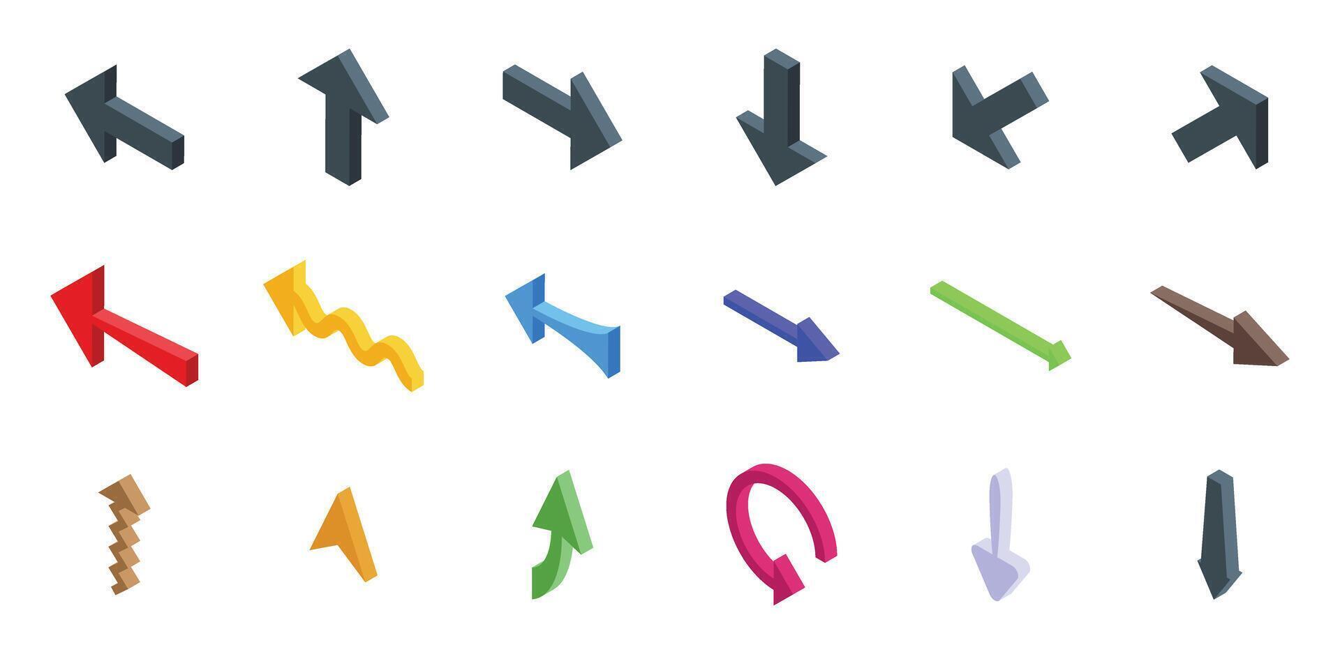 Straight long arrow icons set isometric vector. Horizontal right vector