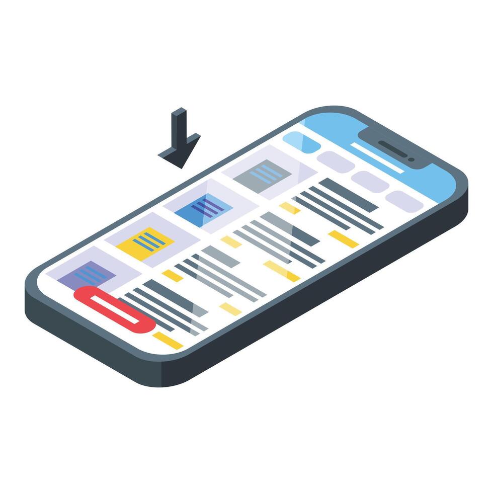 Tap phone new search icon isometric vector. Digitized tech vector