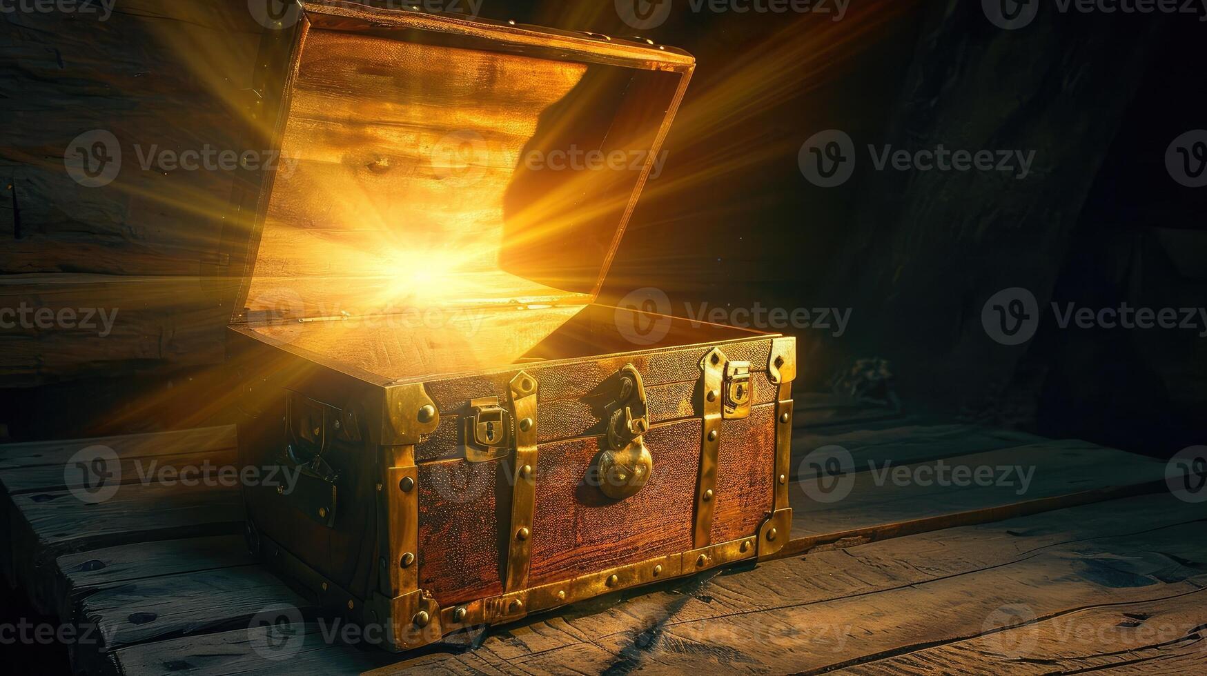 AI generated Open an ancient treasure chest that radiated light in old background photo