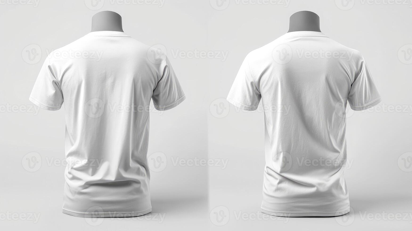 AI generated Men's white blank T-shirt template,from two sides, natural shape on invisible mannequin, for your design mockup for print, isolated on white background. photo