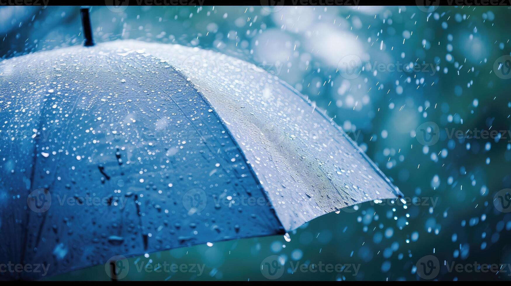 AI generated transparent umbrella under rain against with water drops background photo