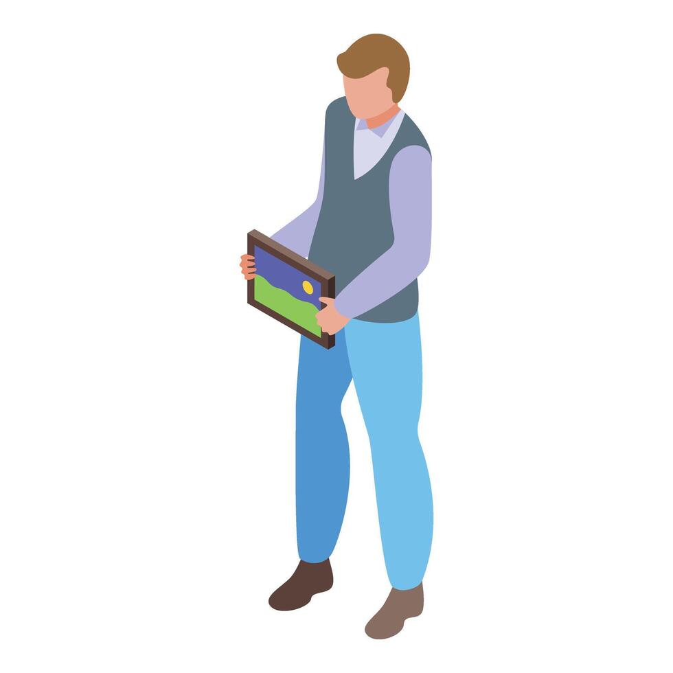 Picture auction icon isometric vector. Sales man vector
