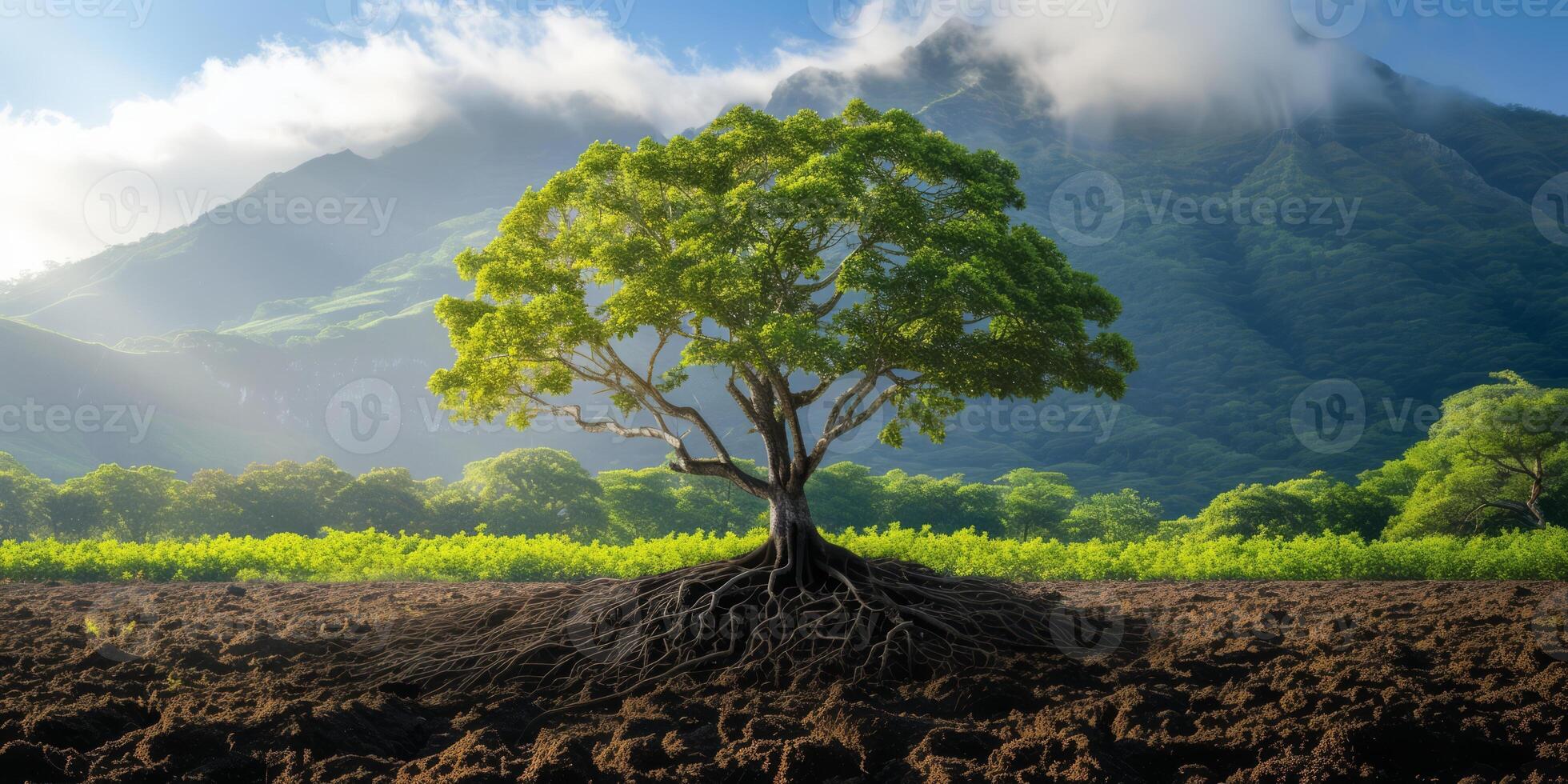 AI generated The resilience of nature in the face of environmental challenges. The regenerative power of ecosystems, emphasizing the importance of protecting and restoring our planet photo