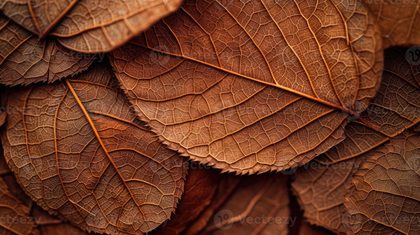 ai generado cerca arriba de fibra estructura de seco hojas textura antecedentes. célula patrones de esqueletos hojas, follaje sucursales, hoja las venas resumen de otoño antecedentes para creativo bandera diseño foto