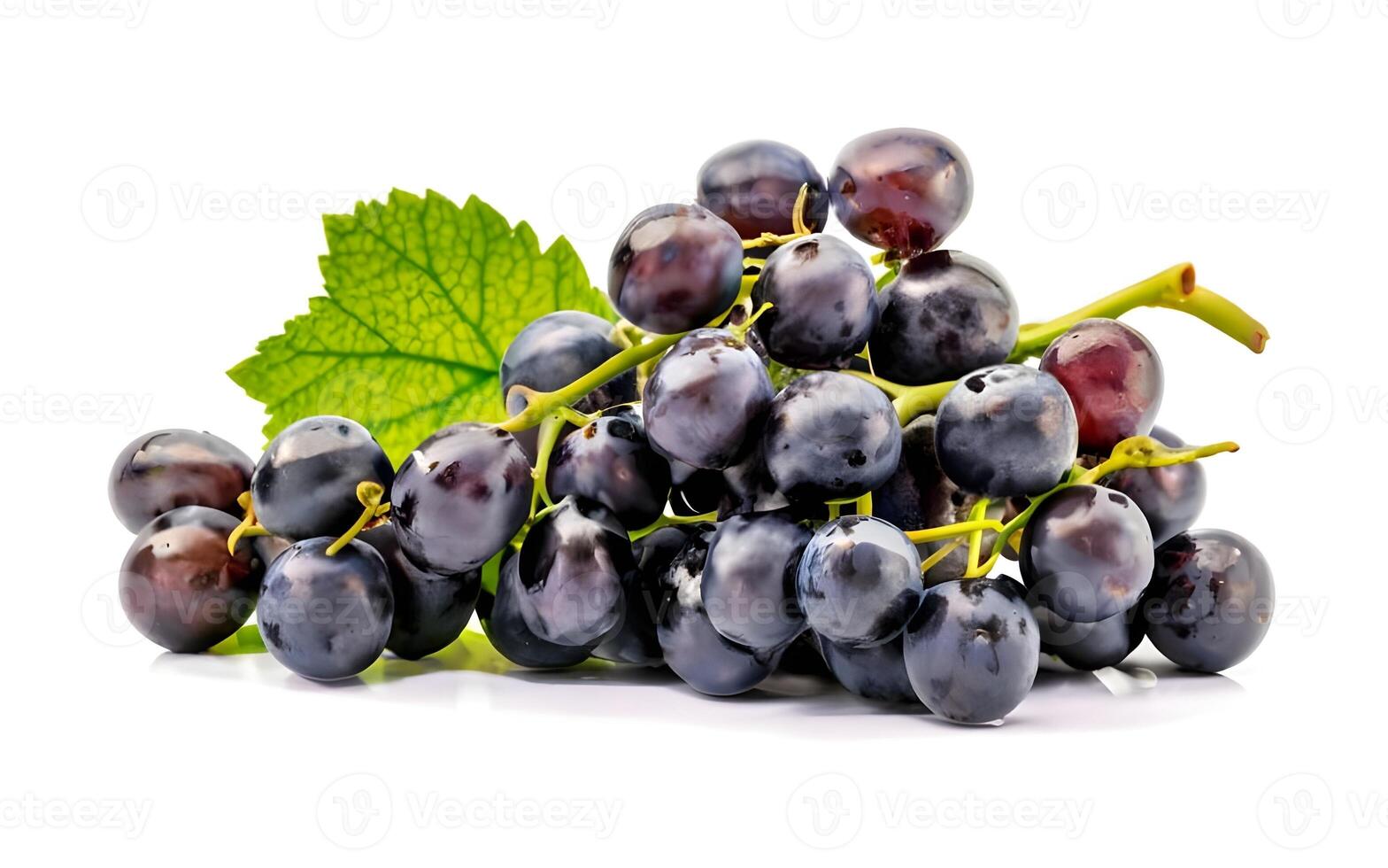 AI generated Ripe grapes with leaves isolated on white background photo