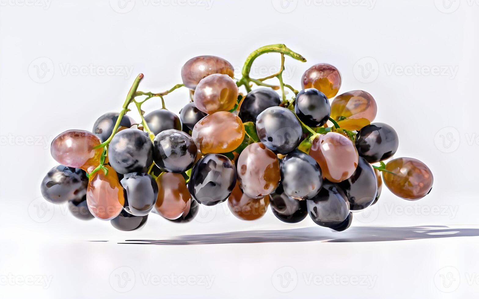 AI generated Ripe grapes with leaves isolated on white background photo