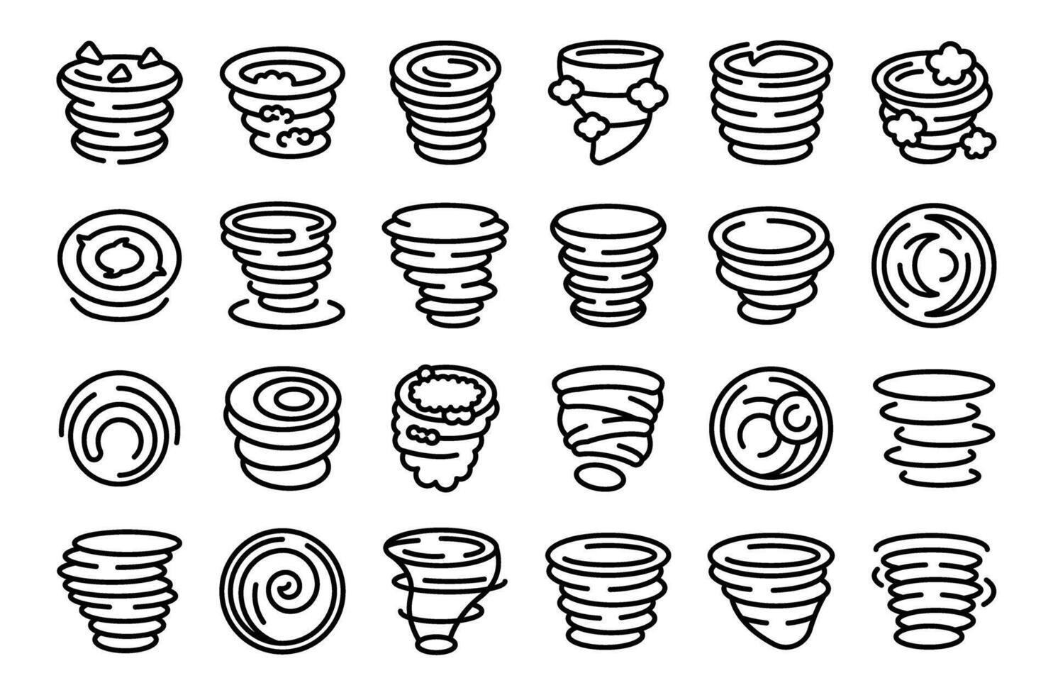 Cyclone twister cloud icons set outline vector. Tornado wind vector
