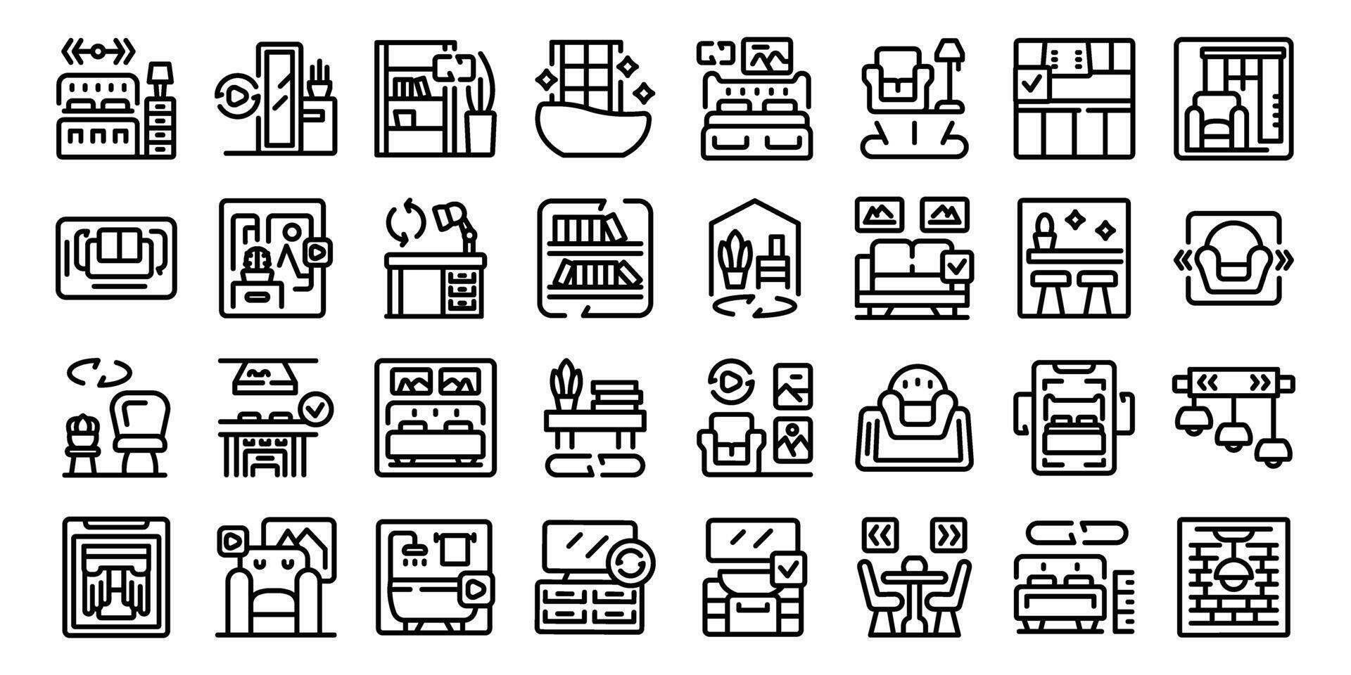 Virtual interior design services icons set outline vector. House service vector