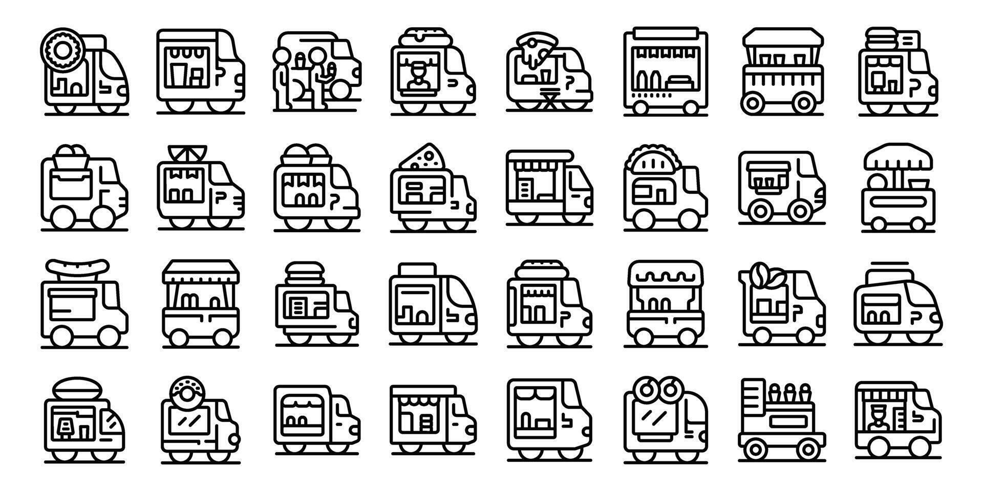 Cafe wheels icons set outline vector. Food truck vector